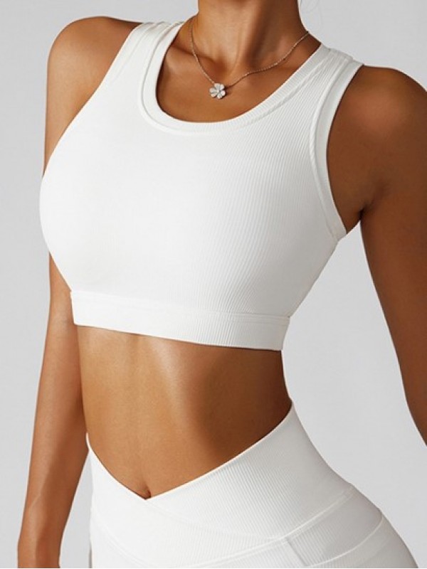 Solid Color Ribbed Classic Sports Bra