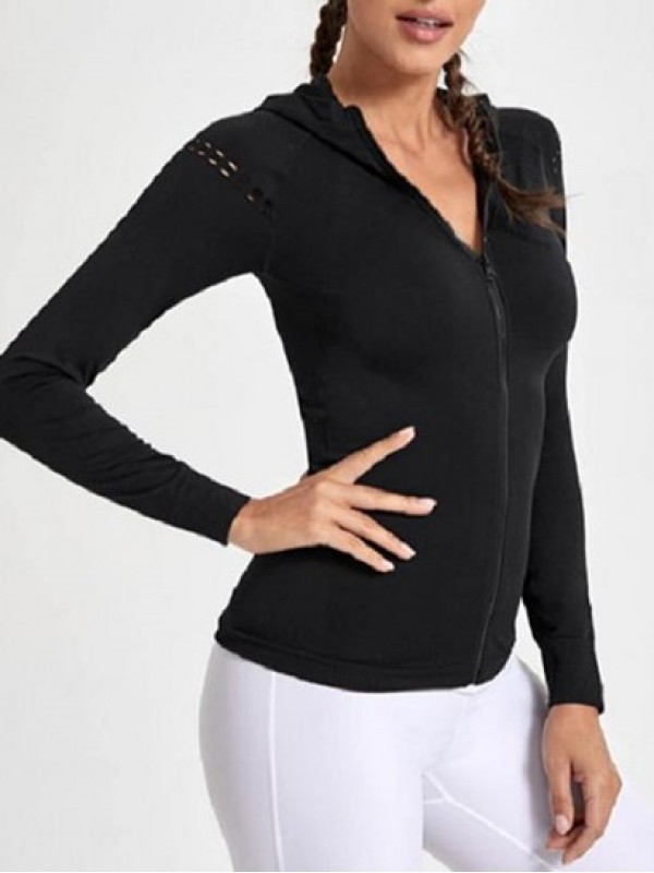 Hollow Out Design Sports Yoga Hooded Jacket