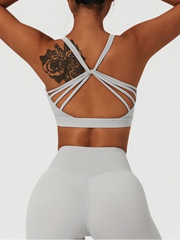 Ruched Front Strappy Twisted Back Sports Bra